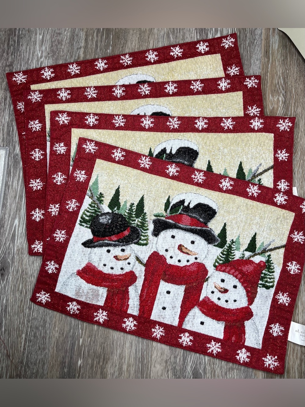 St. Nicholas Square Trio Snowman with Snowflake Border-Set of 4